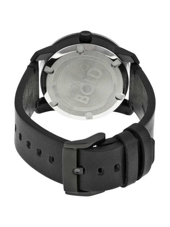 NWT Movado Bold Quartz Black Dial Black Leather Men\'s Watch